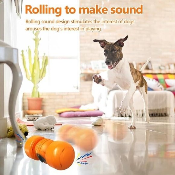 Interactive Dog Toy, Orange Rolling Treat Dispenser Slow Feeder Puzzle w Squeaky - Picture 11 of 16